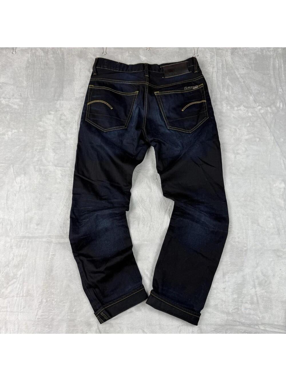 G-Star RAW 3301 Slim Jeans Dark Wash Selvedge Style Button Fly 32x31 Grunge Bike